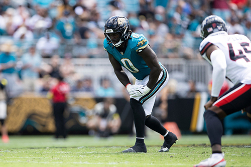 Jacksonville Jaguars linebacker Devin Lloyd on the field during a game.