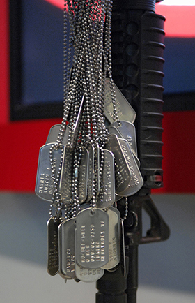 A collection of military dog tags.