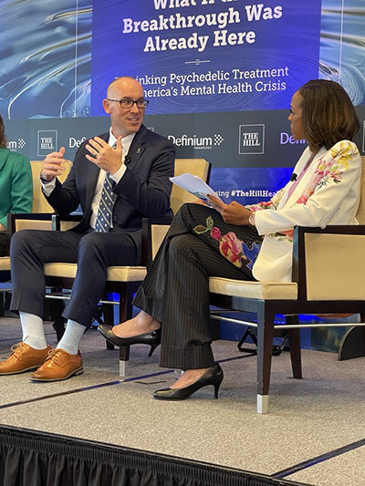 WWP Vice President John Eaton speaks with a moderator at The Hill’s Rethinking Psychedelic Treatment event.