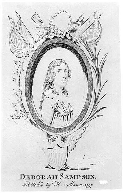 A drawing of Deborah Sampson, who disguised herself as a man to fight in the Revolutionary War.
