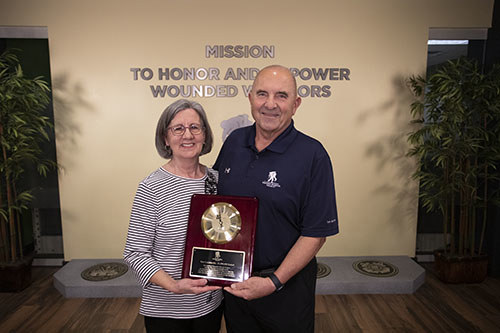 Tom and Connie Cocchiarella visit Wounded Warrior Project's headquarters in Jacksonville, Florida. Tom was honored during the visit for raising more than $1 million to help wounded veterans.