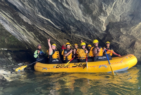 Veterans water rafting during an active-duty Project Odyssey retreat in Alaska