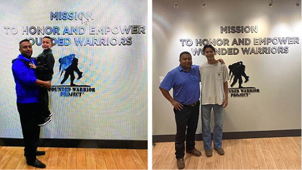 Marine veteran John Casares with his son at a WWP event years apart.