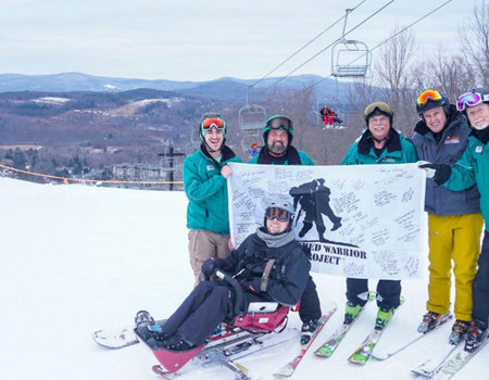 Wounded warriors Kevin McMahon and Josh Sommers at a winter Adaptive Sports event