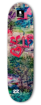 cutout picture of Yolanda Jones' skateboard