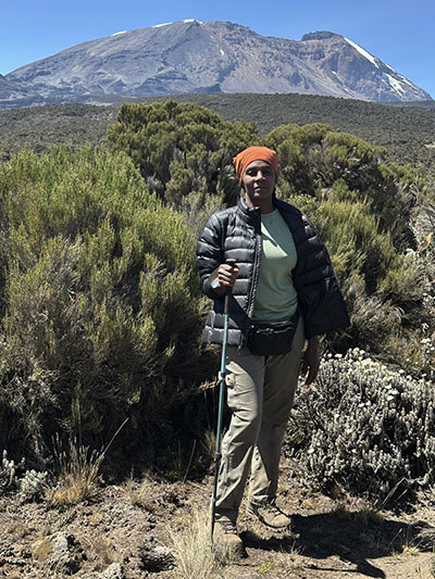 WWP woman warrior Tonya Oxendine in front of Mount Kilimanjaro.