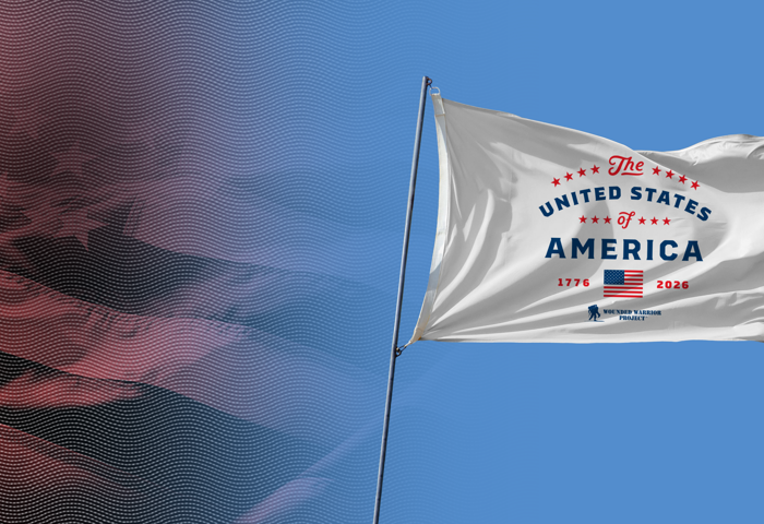 White flag that says “The United States of America. 1776-2026