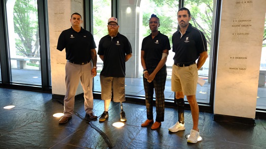 Warriors pose at a press conference supporting the Major Richard Star Act.