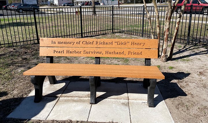 Memorial bench dedicated in Mr. Henry's honor.