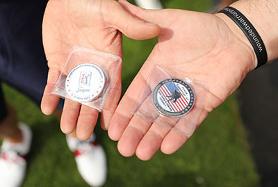 Coins honoring Wounded Warrior Project's involvement with the PGA's Players Championship.