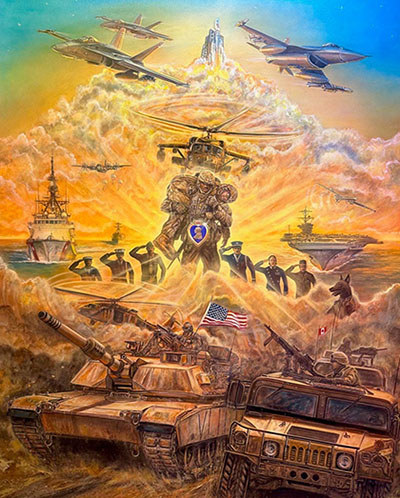 Marc's artwork pays tribute to all branches of the U.S. military.