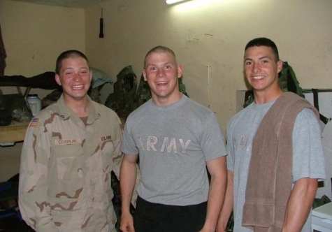 Andrew Coughlan with two of his battle buddies