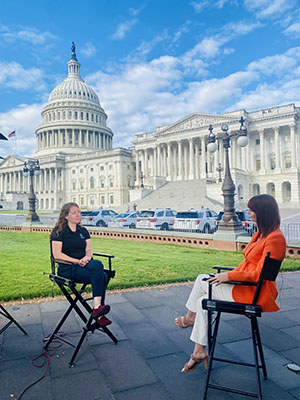 Rana Clark is interviewed by CNN during the Women Warriors Summit in Washington, DC.