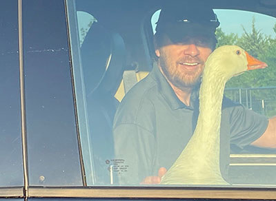Joel and George go for a ride. Joel's friendship with George inspired the book,