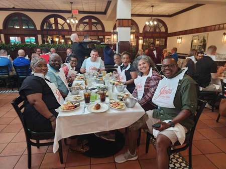 Warriors are treated to the restaurant’s most popular dish: fresh stone crab.