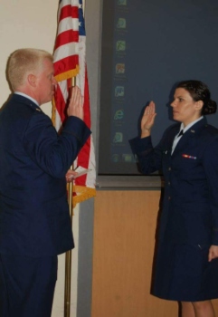 Melissa getting commissioned into the Air Force as a Second Lieutenant