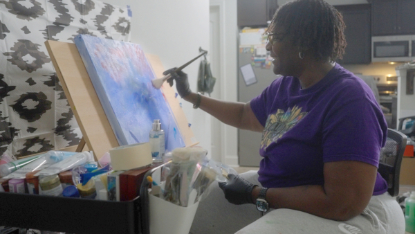 Yolanda loves to paint. She appreciates how difficult emotions become beautiful works of art.