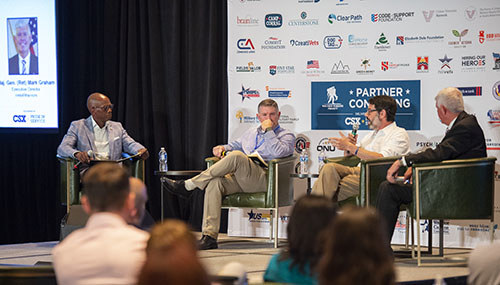 WWP VP of Connection Wil Williamson (left) moderates a panel of community partner leaders.