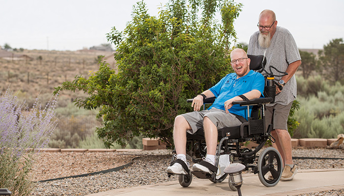 Wounded warrior Erik Schei with his father and caregiver, Gordon Schei. 