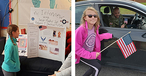 Students show their support for veterans during Veterans Day.