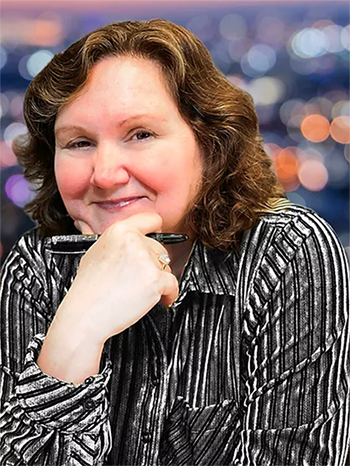 A close-up face shot of composer Julie Giroux.